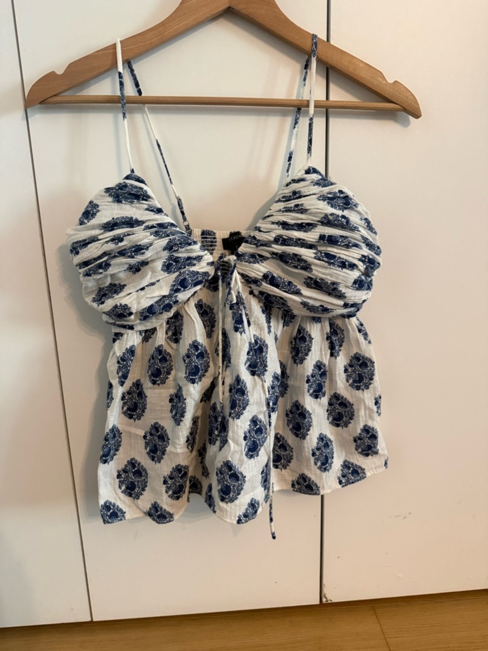 J. Crew White and Blue Floral Tie-Front Camisole